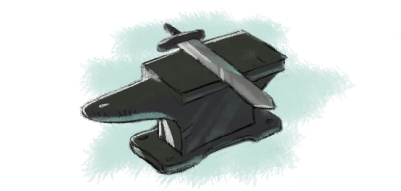 Illustration of an anvil with a sword