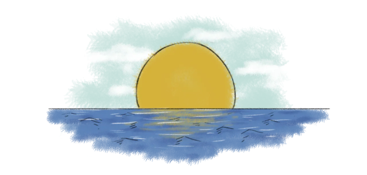 Ilustración de una puesta de sol sobre el mar