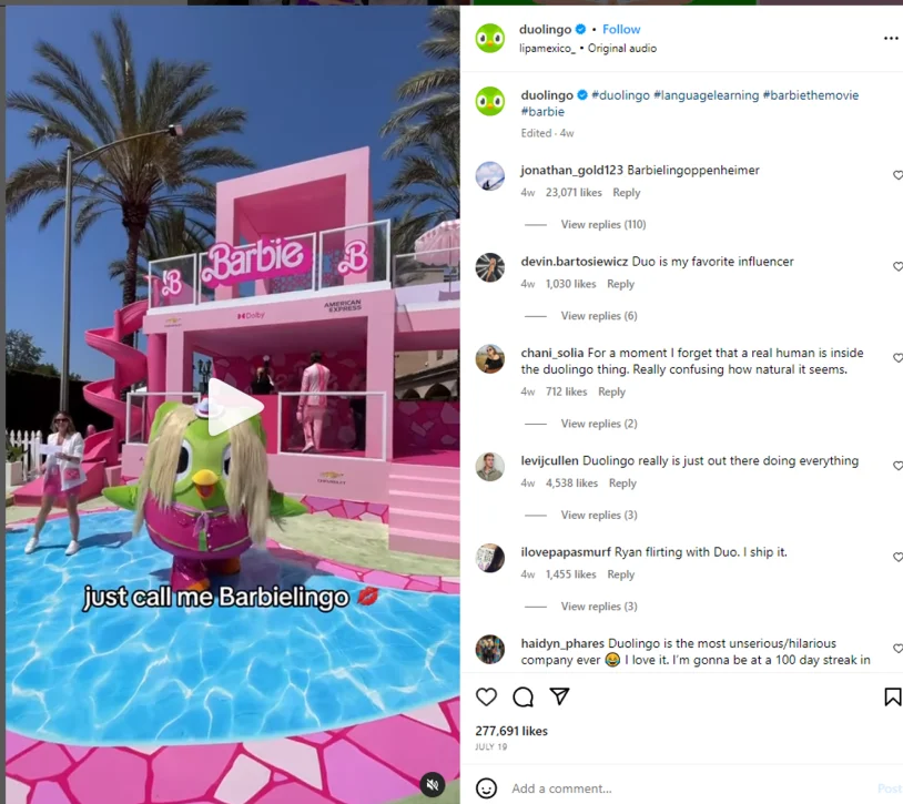 duolingo advert during the big launch of the Barbie film