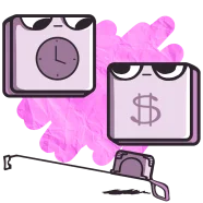 Ilustração de um dois blocos um em formato de relogio e outro de dinheiro