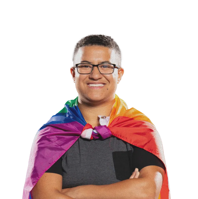 Estudante com bandeira LGBT